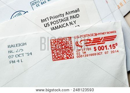 Paris, France - Jan 14, 2015: International Envelopes From All Across The Globe With Postal Stamps, 