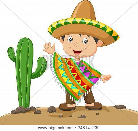 Illustration Of Cartoon Boy Wearing Mexican Dress