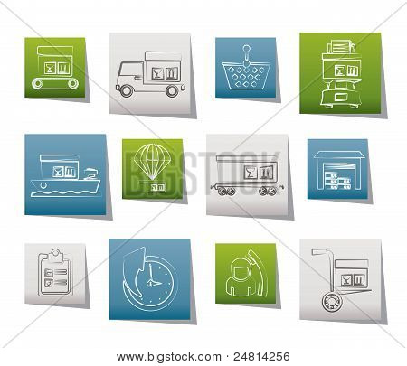 Ícones de transporte, carga e logística