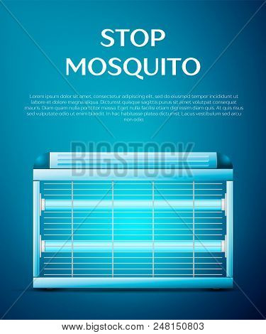 Stop Mosquito Poster Electric Trap On Blue Background