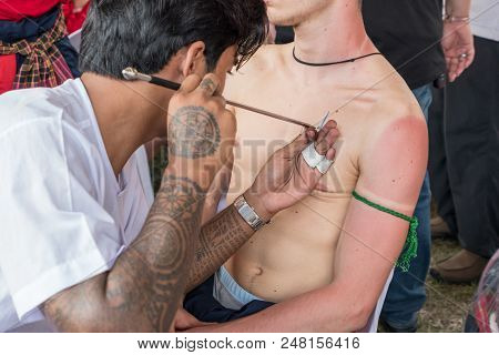 Thai Ancient Spells Tattoo Or Sak Yant An Traditional Blessed Tattoo With Khmer Language Script Mean