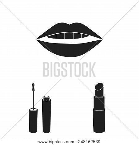 Makeup And Cosmetics Black Icons In Set Collection For Design. Makeup And Equipment Vector Symbol St