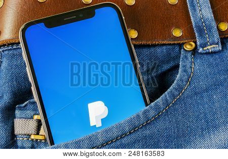 Sankt-petersburg, Russia, April 14, 2018: Paypal Application Icon On Apple Iphone X Smartphone Scree