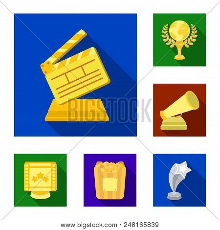 Film Awards And Prizes Flat Icons In Set Collection For Design. The World Film Academy Vector Symbol