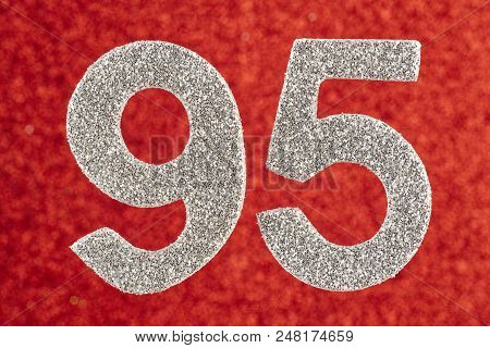 Number Ninety-five Silver Color Over A Red Background. Anniversary. Horizontal