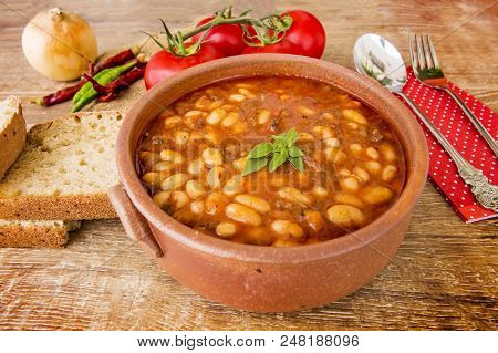 Hot Turkish Bean Stew With A Tasty Tomato Sauce, Turkish Food; Kuru Fasulye.