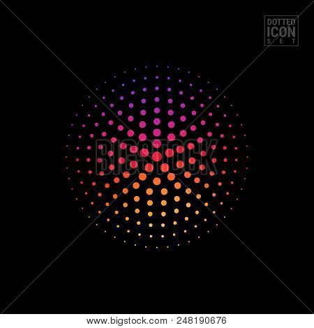 Halftone Spherical Shape Icon Isolated On Black Background. Modern Bright Gradient Halftone Sphere. 