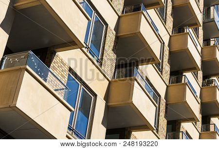 Balconies Of Apartments On The Zuidas In Amsterdam, The Netherlands.