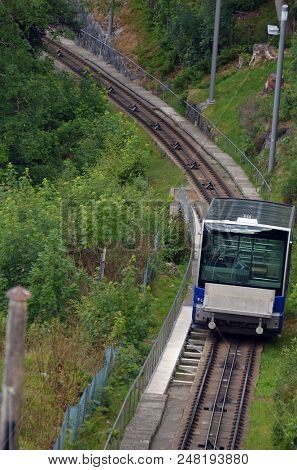 Floibanen funicular to Mt Floyen at Bergen City .June 26,2018. Bergen, Norway, 