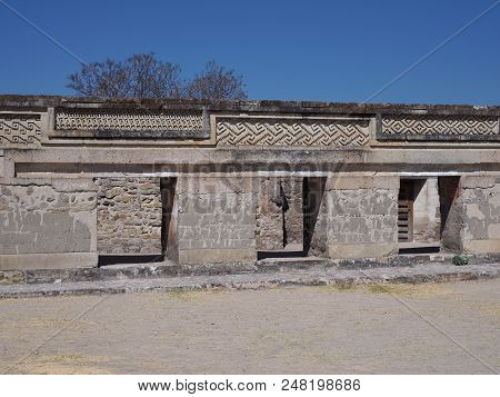 Patio Walls Of San Pedro Church At City Of Mitla, Archeological Site Of Zapotec Culture In Oaxaca St