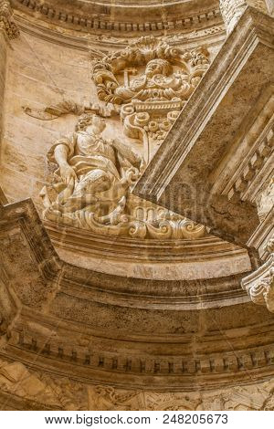 Church facede, ornaments and sculptures of Gothic style, Spanish Ancient Art