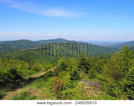 Peaceful Salmopol Pass Near Kotarz Mount In Silesian Beskids Mountains Range Landscapes Near Europea