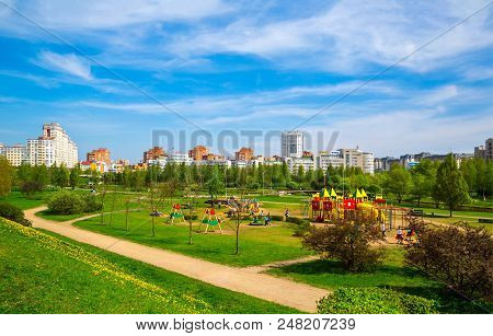 Minsk, Belarus, Modern Architecture And City Park Along Gorodetska Street, Architectural Complex 