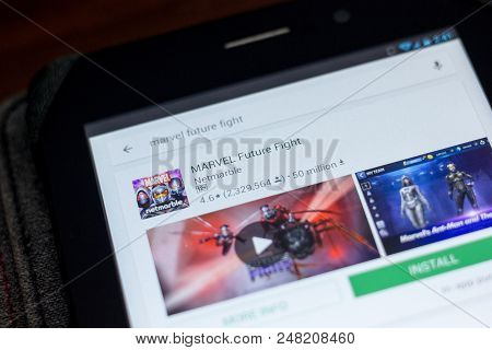 Ryazan, Russia - July 03, 2018: Marvel Future Fight Mobile App On The Display Of Tablet Pc