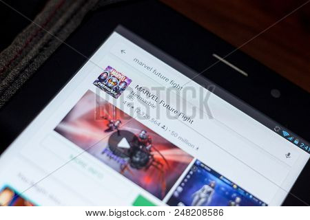Ryazan, Russia - July 03, 2018: Marvel Future Fight Mobile App On The Display Of Tablet Pc