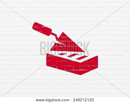 Building Construction Concept: Painted Red Brick Wall Icon On White Brick Wall Background