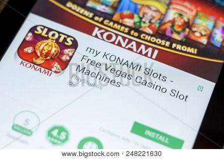 Ryazan, Russia - July 03, 2018: My Konami Slots - Free Vegas Casino Slot Machines Icon In The List O