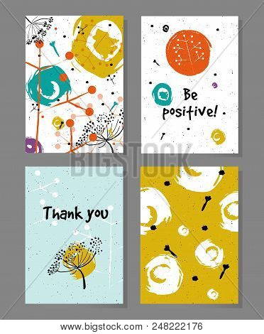 Set Of Universal Templates With Hand Drawn Herbs And Flowers. Concept For Invitations, Flyers, Poste