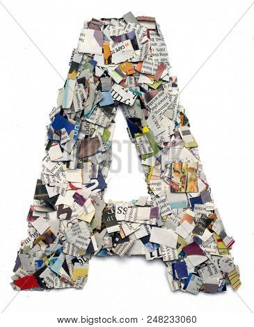 Letters made from newspaper capitel A isolated on white 