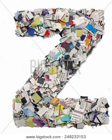 Letters made from newspaper capitel Z isolated on white 