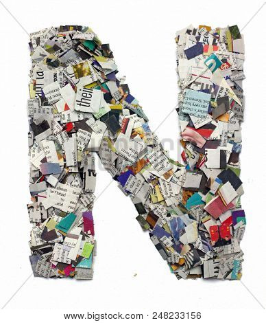 Letters made from newspaper capitel N isolated on white 