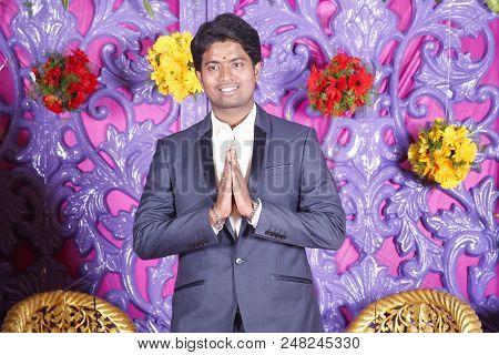 Pondichery, Puduchery, Tamil Nadu, India - September Circa, 2017. Handsome Indian Groom Dressed In T