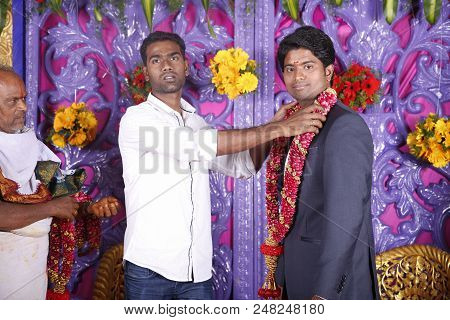 Pondichery, Puduchery, Tamil Nadu, India - September Circa, 2017. Handsome Indian Groom Dressed In T