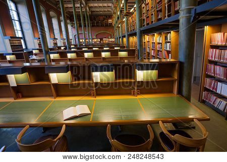 Stockholm, Sweden - Jun 14, 2018: Many Books Of Old Collection Inside The National Library Of Sweden
