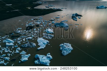 Aerial View Of Glacier Lagoon In Iceland