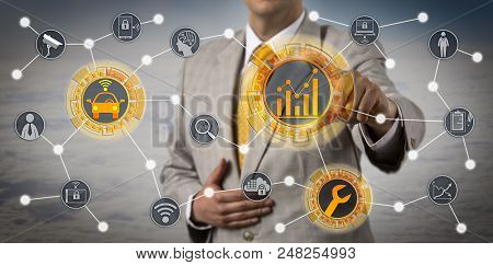 Unrecognizable Manager Using Automotive Telematics To Monitor Vehicle Diagnostic. Technology Concept
