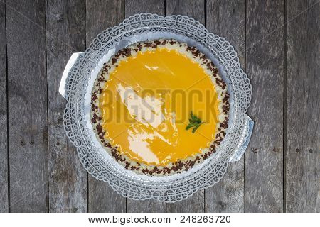 Eggnog Cake On Gray Wooden Background Picture
