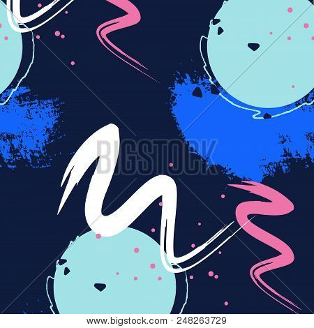 Deep Blue Cosmic Brush Stroke Pattern. Minimal Underwatter Painterly Slasp. Acrylic Shapes Magnifice