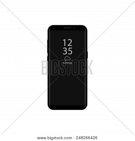 New Version Of Smartphone With Time Display On Screen Vector Illustration. Frameless Display Smartph