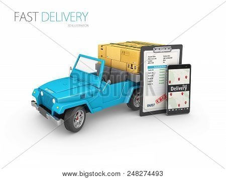 Express Delivery, Fast Deliverycar 3d Illustration Isolated White.