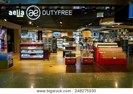 WARSAW, POLAND - CIRCA NOVEMBER, 2017: Aelia Duty Free in Warsaw Chopin Airport.