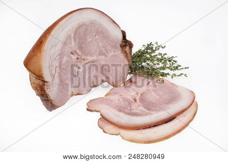 Pieces Of Ham On An Isolated Tudio Background