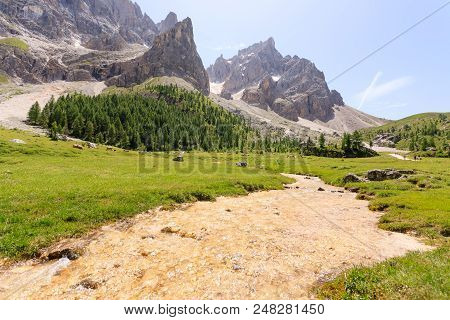 Mountain Peaks View, Dolomites Landscape. Venegia Valley, San Martino Di Castrozza.