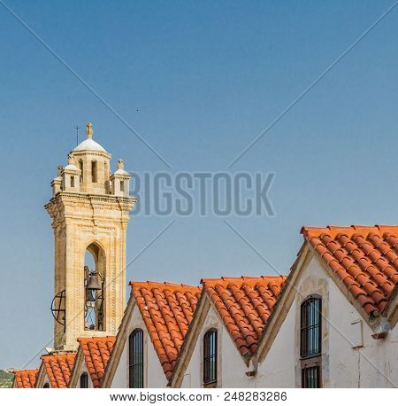 Omodos, Cyprus. May 2018. A View Of The Timios Stavros Monastery In The Traditional Village Omodos I