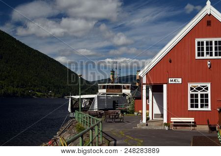 Mael station (near Rjukan). Place of loading on the ferry Hydro heavy water.for Hitler's nuclear program. The ferry is flooded by diversion. History of Telemark sabotasje. June 22,2018.Rjukan,Norway