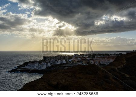 Summer Sunset Seascape On Tropical Island Tenerife, Canary In Spain.
