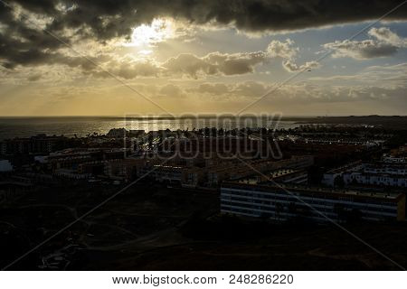 Summer Sunset Seascape On Tropical Island Tenerife, Canary In Spain.