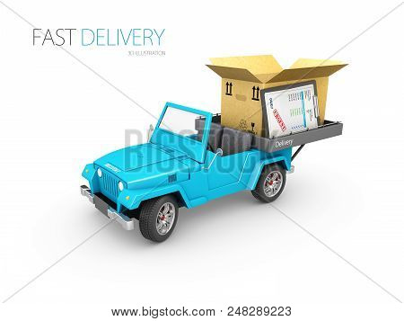 Express Delivery, Fast Delivery Car 3d Illustration Isolated White.