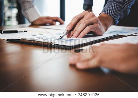 Business Financing Accounting Banking Concept, Business Team Doing Finances And Calculate Working Ne