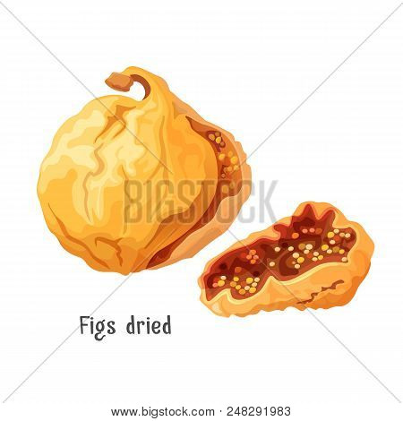 Figs Dried Tasty Product Icon. Slice Of Fleshy Pear-shaped Fruit With Sweet Dark Flesh And Many Smal