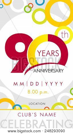 90 Years Anniversary Invitation Card, Celebration Template Concept. 90th Years Anniversary Modern De