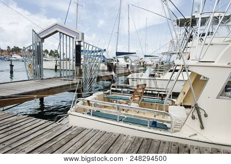 Deep Sea Fishing Boats Moored At The Port Of Aruba