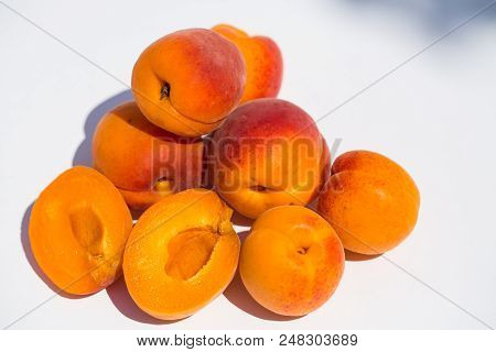 Fresh Apricots On White Background, Nature, Healthy