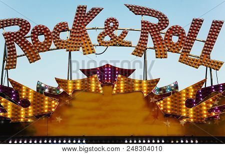Cacak, Serbia - July 05, 2018: Amusement Park Called Rock&roll, Details Of Logo.