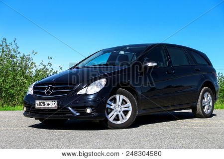 Novyy Urengoy, Russia - June 27, 2018: Black Motor Car Mercedes-benz W251 R350 At The Countryside.
