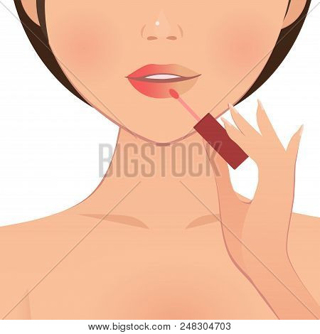 Girl With Lipstick. Vector Illustration. Poster On White Background
